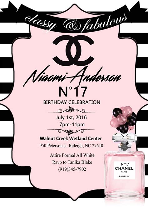 coco chanel themed party invitations.